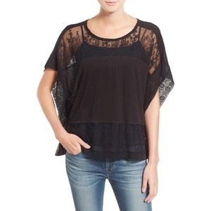 Vintage Lucky Brand Black Embroidered Illusion Scarf Top